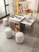 Modern net red light extravagant telescopic rock plate mobile small tea table and chairs combined home living room tea table balcony small tea car