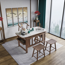 New Chinese new type 1 m 2 rock plate tea table and chairs combined solid wood white wax wood tea tea home balcony office tea table