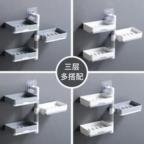 Creative soap box double-layer three-layer drain rotatable non-hole wall-mounted soap box toilet rack