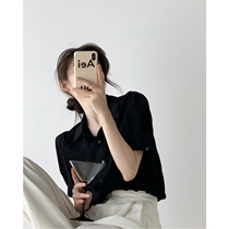 Black bubble short sleeve shirt female summer 2021 new design sense simple Joker Korean loose chic coat thin