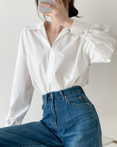 French retro lantern sleeve shirt women 2021 loose gentle style design sense niche suit collar white shirt Women