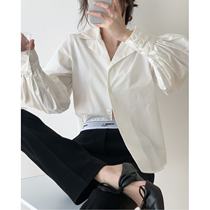 White V-neck lantern long sleeve shirt female French retro ins design sense niche suit collar lapel temperament top