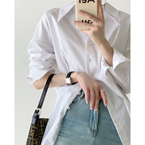 Cold wind White V-neck long shirt high-end sense French retro loose fried street design sense shirt women folded wear