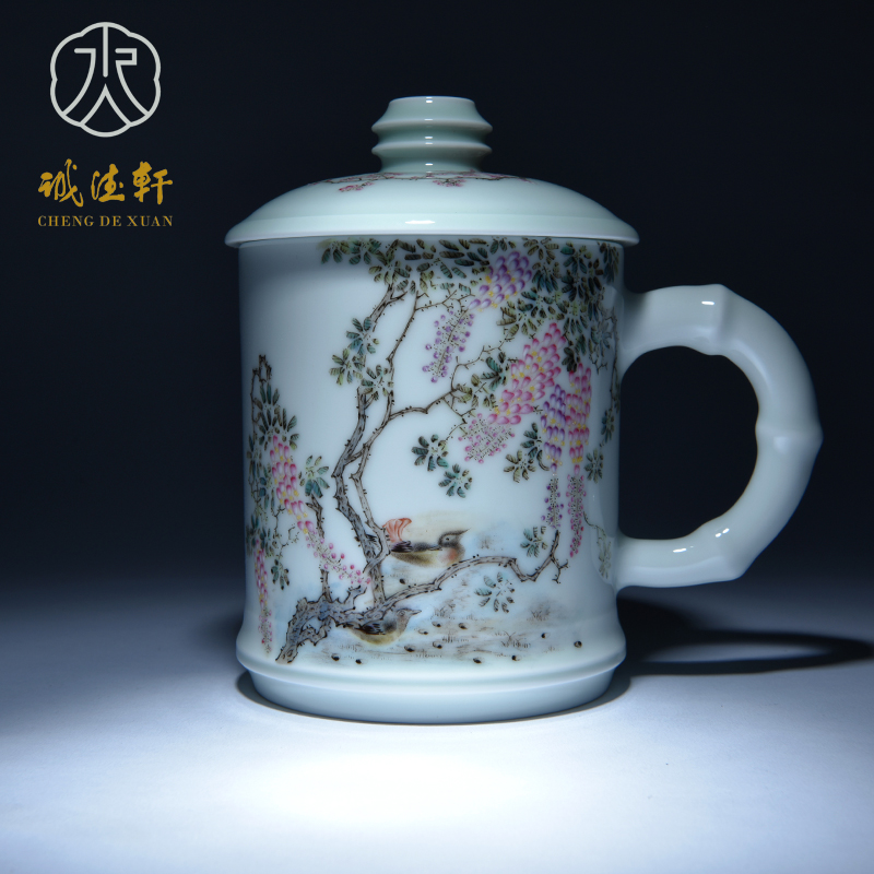 Cheng DE hin jingdezhen ceramic tea set, high - grade pure hand draw pastel 12 cups wisteria mandarin duck