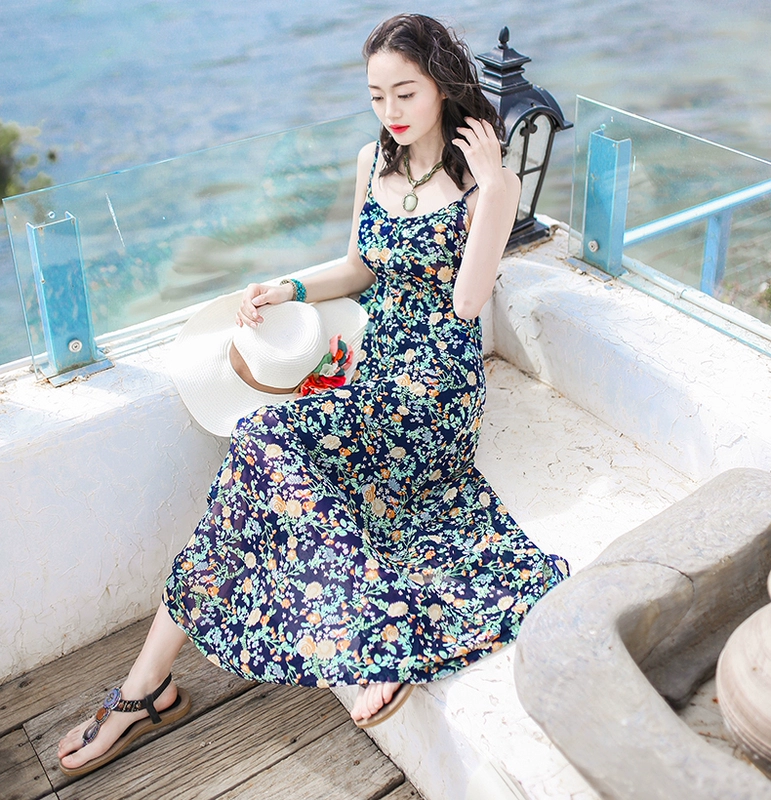 2021 tầng cao mới của văn học và nghệ thuật của phụ nữ đầu mùa xuân và mùa hè váy dài hở dưới gợi cảm váy voan hoa - váy đầm