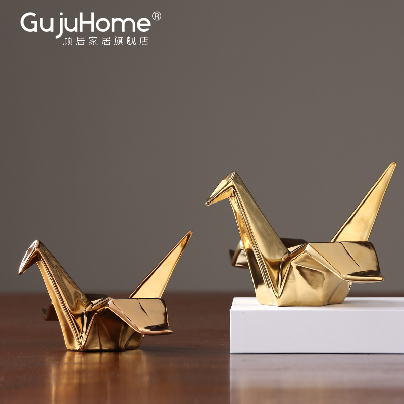 Modern Nordic gold ceramic papercranes furnishing articles creative TV ark, wine office decoration home decoration