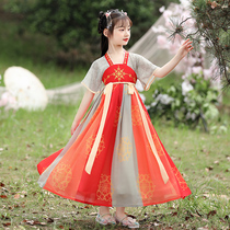 Childrens Hanfu Womens Summer Short Sleeve Chiffon Girls Dress Summer Tang Dress Red Ancient Dress Princess Dress