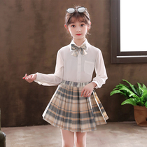 Girls JK uniform set Spring and Autumn Childrens Wear Thin Childrens Childrens Pleated Skirt Ziyang Two Piece Set Academy Style