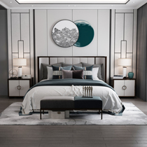 The new Chinese-style wood bed 1 8 meters double modern minimalist model room hotel bed and breakfast inn 1 5 meters bed customization