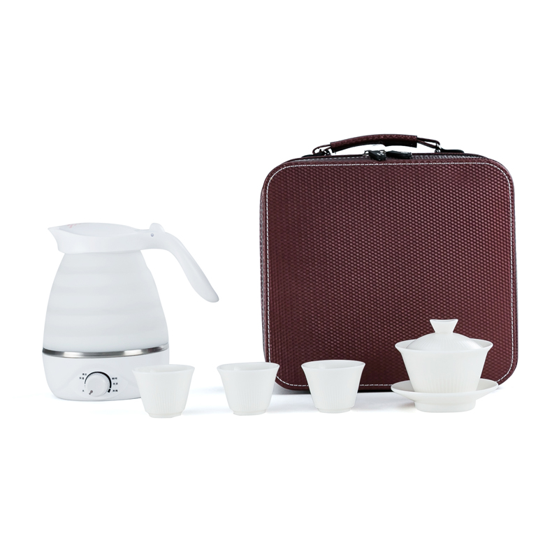The Poly real scenery travel dehua white porcelain tea set folding kettle suit wing tureen portable crack cup