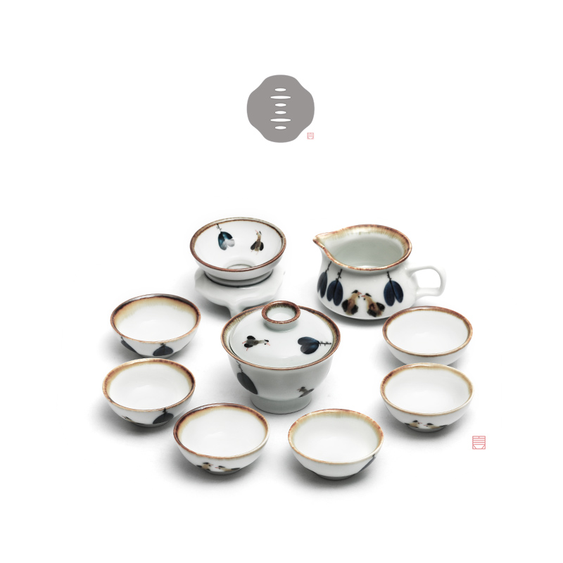 Poly real (kung fu tea set household jingdezhen ceramic retro scene hand - made three set of tureen household contracted