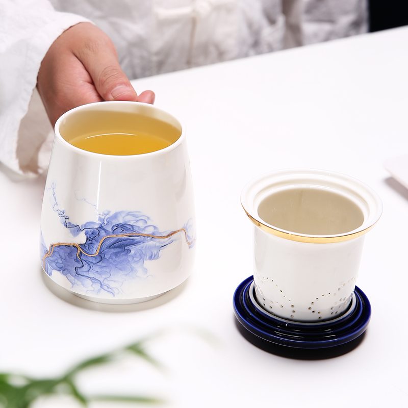 . Poly real scene dehua white porcelain cup with cover filter ceramic tea cup office personal cup group customization