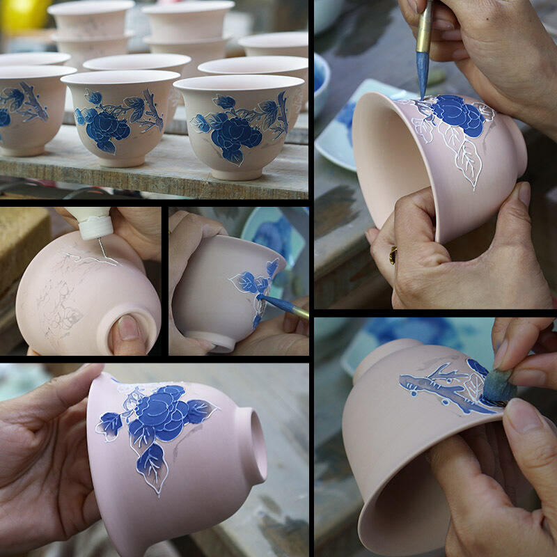 Gather three scene to make tea tureen ceramic cups large single hand - made teacup manual kung fu tea antique green