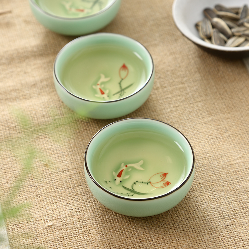 Kung fu tea set 6 individuals dedicated high - grade household, lovely small single glass ceramic bowl lotus tea