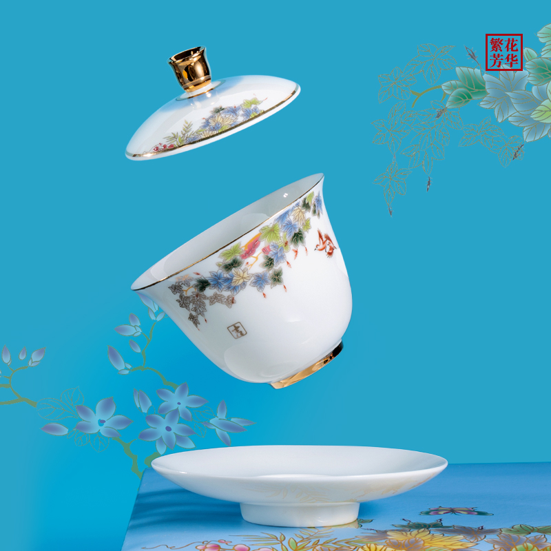 . Poly real scene kung fu tea set kit household small tureen the boom of a complete set of tea cups set light key-2 luxury gifts white porcelain of a complete set of Jane