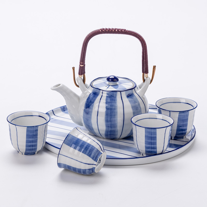 Poly real scene tea Chinese contracted household girder pot of high - end gifts ceramic teapot tea set of blue and white porcelain tea flower