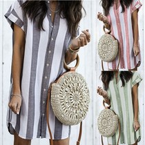 2018 New fashion striped summer women shirt dress striped blouse