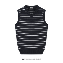 Sweater vest mens autumn and winter wool vest V-neck cotton sleeveless Waistle striped knitwear horse clip slim tide