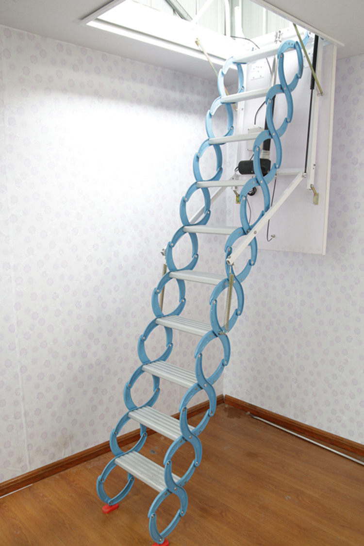 阁楼楼梯复式伸缩别墅室内家用折叠钢木全自动升降隐形梯子加厚