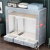 Simple cloth wardrobe able to put quilts with drawers steel tube curtains 1 m 5 wide rental house sturdy and durable
