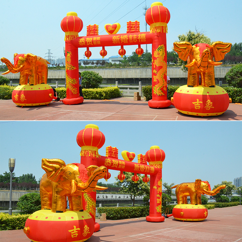 新款婚庆拱门充气龙凤婚礼庆典气模彩虹门气拱门立柱灯笼拱门灯光