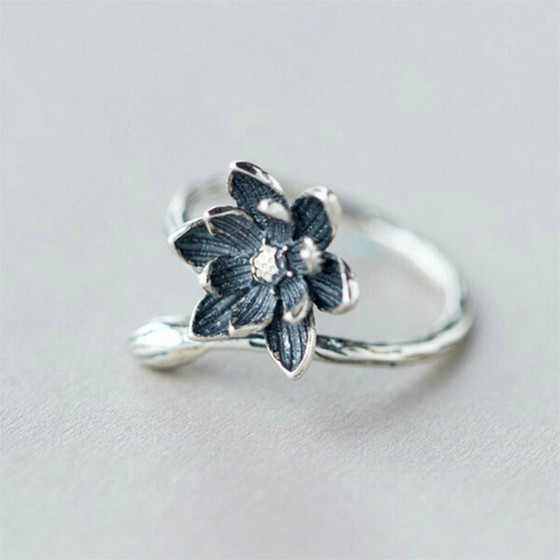 Wild temperament original design S925 sterling silver rings Fashionable personality lotus ring simple and sweet opening ring girl Wild temperament original design S925 sterling silver rings Fashionable personality lotus ring simple and sweet opening ring girl