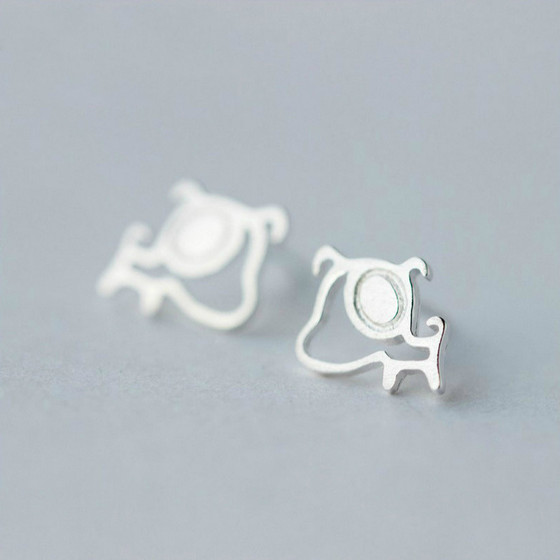 Simple design s925 sterling silver dumb -gerbon brushed puppy earring girl earrings fresh cute cartoon ear jewelry Simple design s925 sterling silver dumb -gerbon brushed puppy earring girl earrings fresh cute cartoon ear jewelry