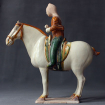 Antique Tang Sancai riding figurine ornaments immediately retro decorative ceramic art Bogu shelf home decorations