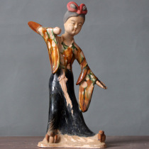 Tang Sancai ceramic ladies ornaments painted handmade pottery figurines art antiques collection home furnishings soft clothes