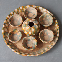 Antique Tang three color painted tea plate saucer Seven Star plate old goods antique classical Chinese ornaments collection Handmade ancient porcelain