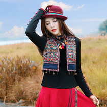 Two people story retro National style womens jacket female horse clip autumn tassel vest short print winter WT0177