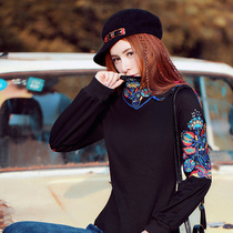 Womens autumn 2021 new ethnic style black base shirt with womens embroidery Joker long sleeve T-shirt TX0548