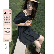 Morin Inkicing Retro Teenage Girl With Dress 2022 Summer Korean version Snow spinning bubble sleeves Long style A-character dress