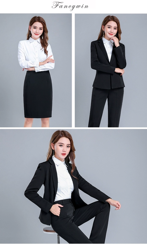 Bộ đồ phù hợp với áo khoác của phụ nữ công sở mặc màu đen mỏng đầu bộ đồ nhỏ 2021 mới mùa thu và mùa đông dụng cụ tiếp viên - Bộ đồ