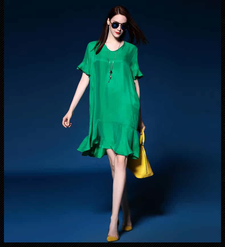 欧美铜氨丝连衣裙女夏2016新款女装中长款短