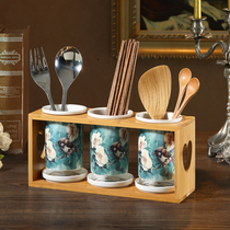 Kitchen multifunctional chopsticks tube ceramic drain rack for creative household European style double tube chopsticks cage mildew tableware knife holder