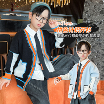 Boys cardigan coat spring and autumn childrens V-neck knitted sweater in the big children autumn clothes 2021 New Tide brand BB21517