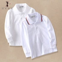 Childrens white t-shirt long sleeve thin CUHK boy pure cotton class clothes woman baby spring and autumn jersey school uniform polo shirt
