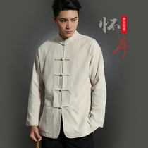 Chinese style Tang suit male youth cotton and linen Chinese style improved thin coat master clothes mens clothes tea clothes tea clothes