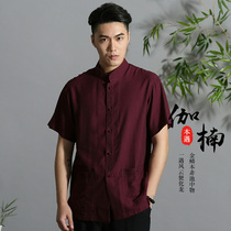 Flax Tang mens short sleeves Chinese style summer Chinese mens linen shirts