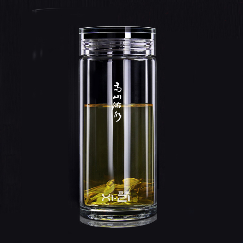 大号双层玻璃杯男女便携耐热高档商务水杯过滤加厚杯子水晶杯茶杯