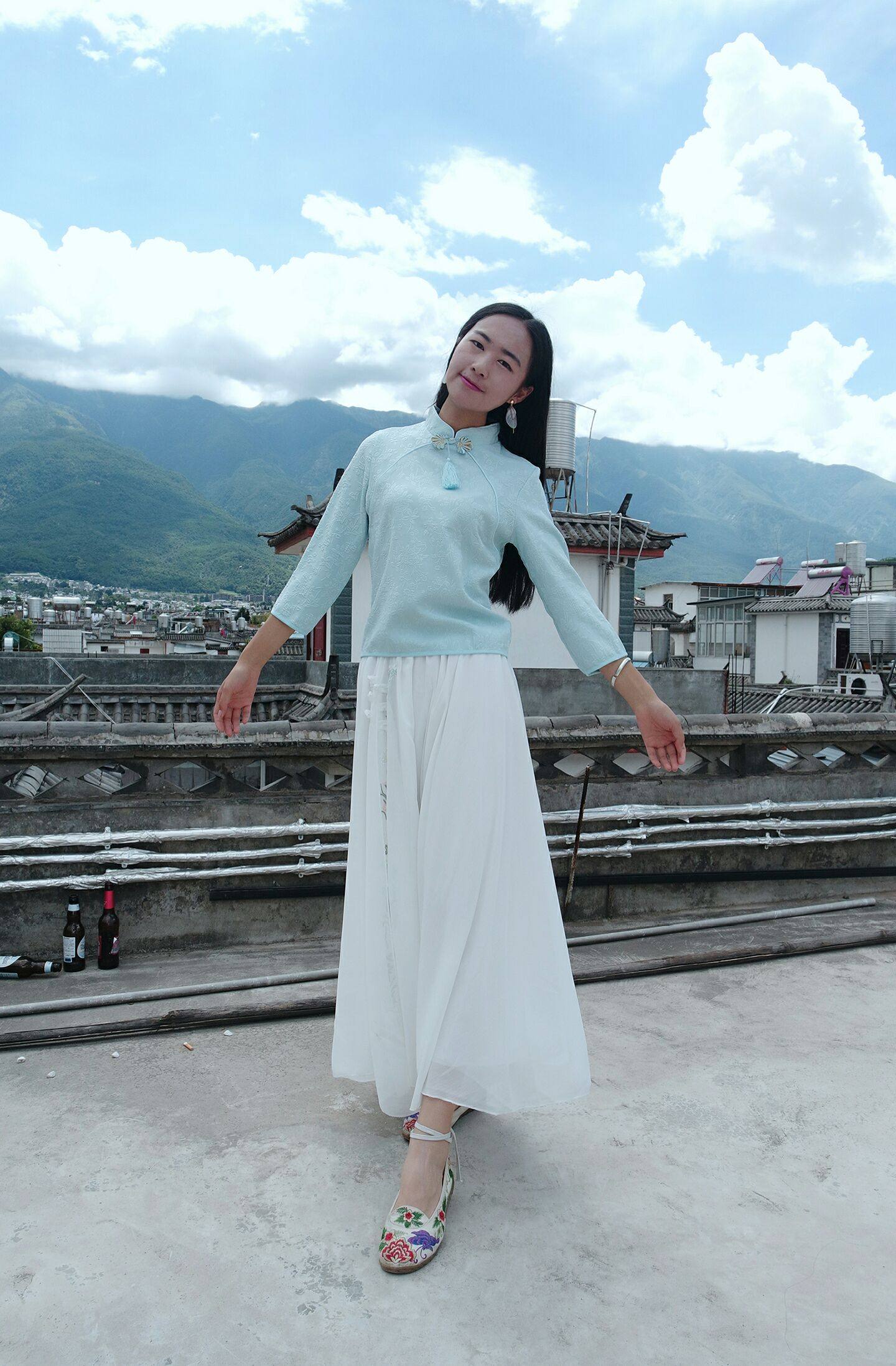 裙子半高领两件套新款民国风文艺复古旗袍上衣唐装民族风女装套装