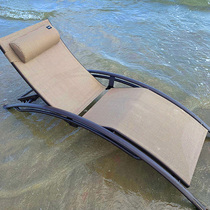 Outdoor lying bed swimming pool imitation rattan chair waterproof leisure beach chair indoor and outdoor garden courtyard solid wood iron recliner