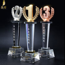 Creative crystal trophy custom gold-plated trophy Games champion Asian runner-up competition prizes 123 trophy custom