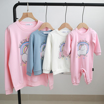Parent-child sweater 2021 spring and autumn new family of three or four Foreign style baby jumpsuit climbing suit
