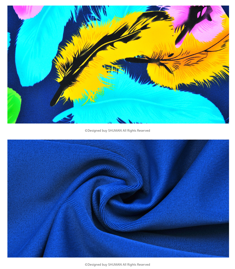 舒漫羽毛印花比基尼泳衣女小胸聚拢钢托bikini三件套性感游泳衣