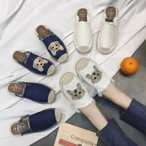 2022 new embroidered half Baotou slippers female outside wearing cute student original Cebu Wind flat Hemp Rope Grass Choreography Fisherman Shoes