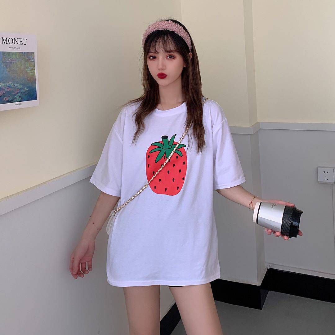 实拍baby同款印花草莓t恤女潮流合伙人杨颖angelababy同款短袖bf