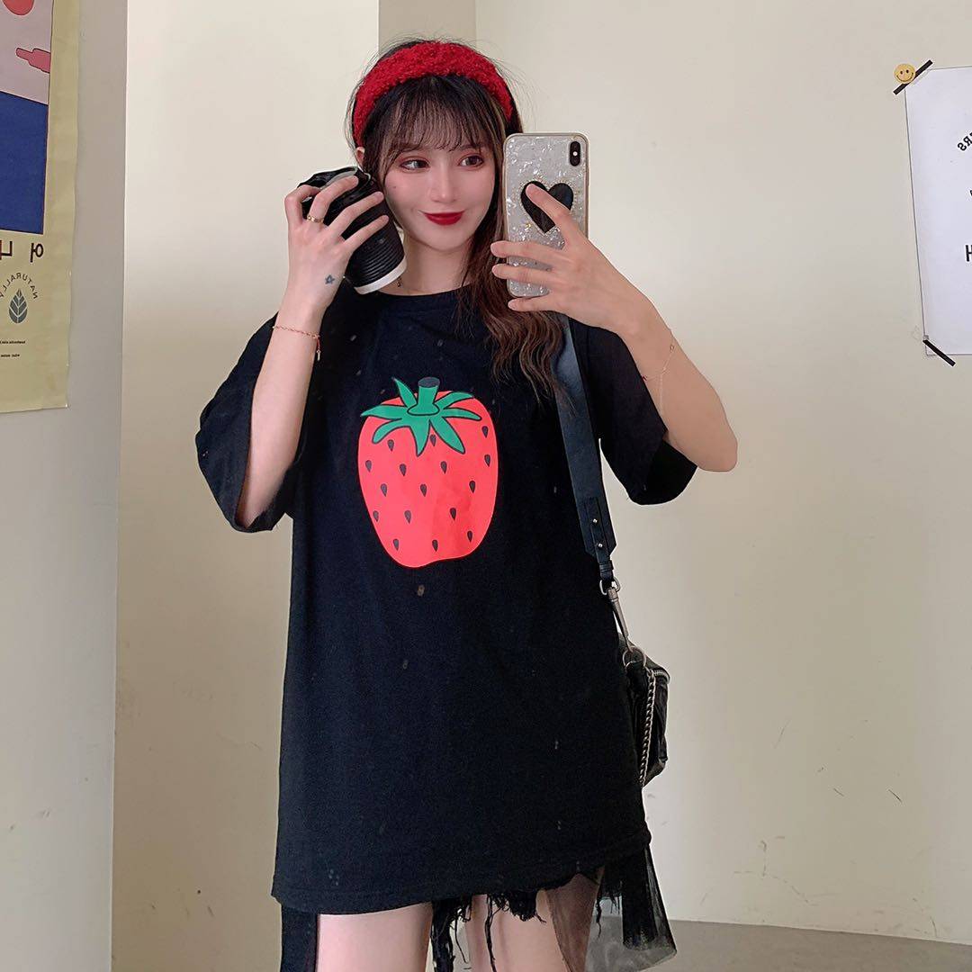 实拍baby同款印花草莓t恤女潮流合伙人杨颖angelababy同款短袖bf