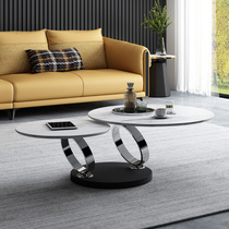 Italian rotating rock plate coffee table Simple round art small apartment living room retractable multi-function stainless steel coffee table